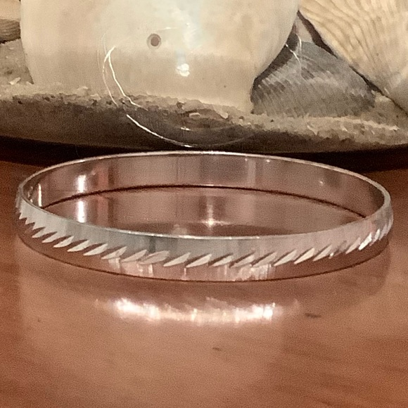 Vintage Monet "S" Silver Diamond Cut Bangle Bracelet Costume Jewelry Rare Mark